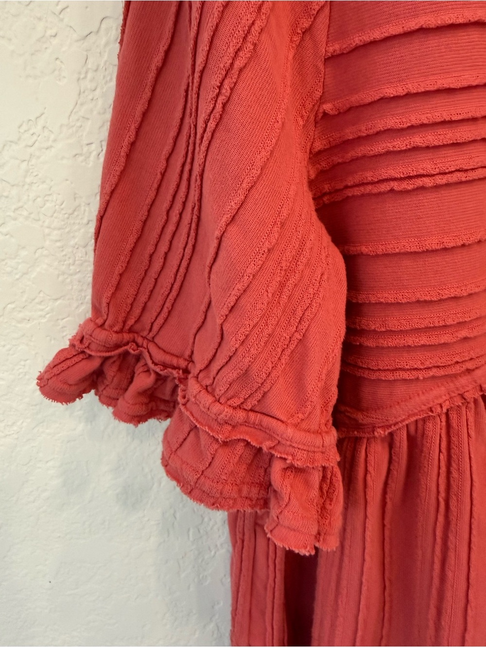 Free People Ribbed Babydoll Mini Dress in Coral can also be worn as a tunic - Picture 4 of 6